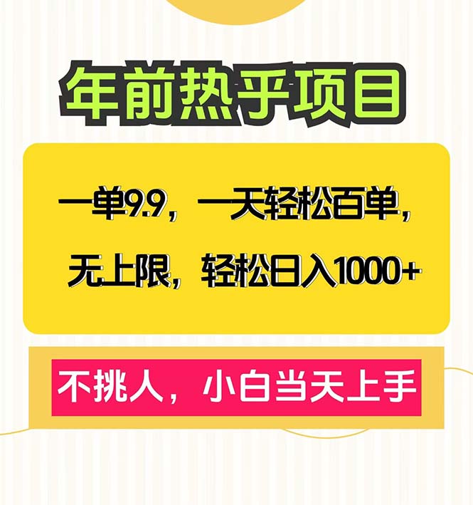 一单9.9，一天百单无上限，不挑人，小白当天上手，轻松日入1000+-天韵资源网