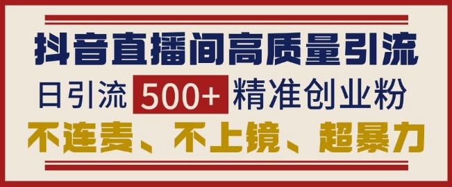 抖音直播间引流创业粉，无需连麦、不用上镜、超暴力，日引流500+高质量精准创业粉-天韵资源网