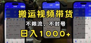 “小白必看”搬运视频带货玩法，不限流，不封号，纯自然流，日入1k-天韵资源网