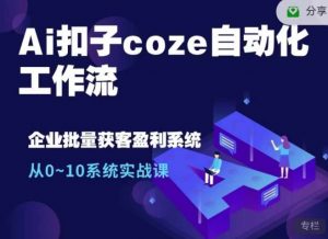 Ai扣子coze自动化工作流，从0~10系统实战课，10个人的工作量1个人完成-天韵资源网