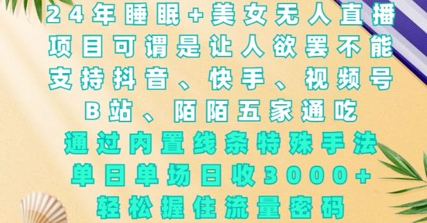 2024年睡眠+美女无人直播，通过内置线条特殊手法，单场日收3k+，轻松握住流量密码【揭秘】-天韵资源网