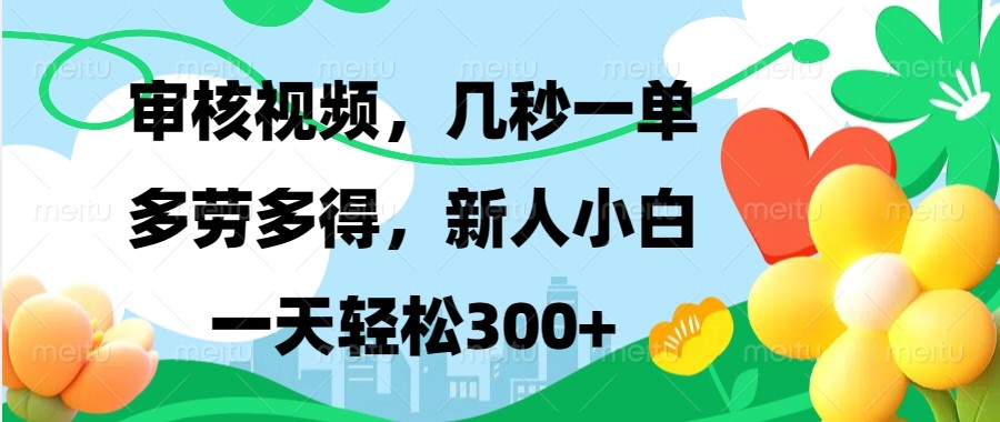 审核视频，几秒一单，多劳多得，新人小白一天轻松300+-天韵资源网