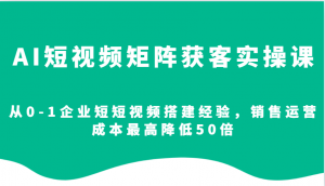 AI短视频矩阵获客实操课，从0-1企业短短视频搭建经验，销售运营成本最高降低50倍-天韵资源网