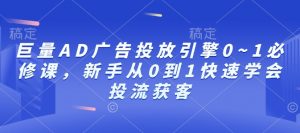 巨量AD广告投放引擎0~1必修课，新手从0到1快速学会投流获客-天韵资源网