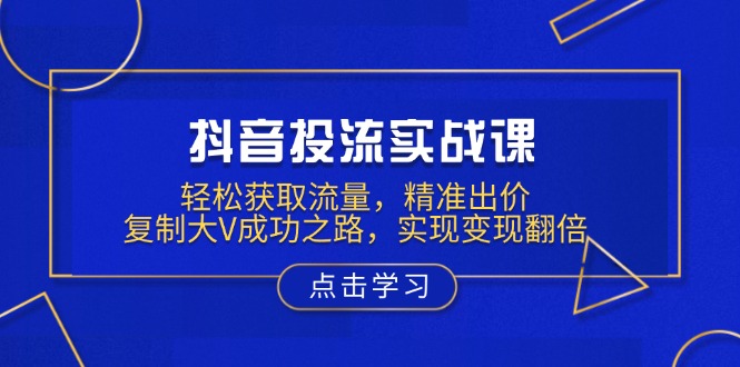 抖音投流实战课，轻松获取流量，精准出价，复制大V成功之路，实现变现翻倍-天韵资源网