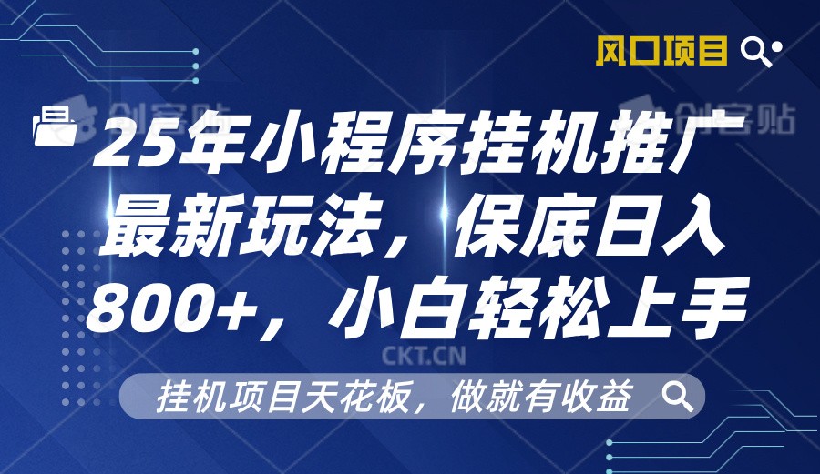 2025年小程序挂机推广最新玩法，保底日入800+，小白轻松上手-天韵资源网