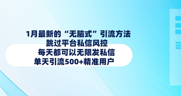 1月最新的无脑式引流方法，跳过平台私信风控，每天都可以无限发私信，单天引流500+精准用户-天韵资源网