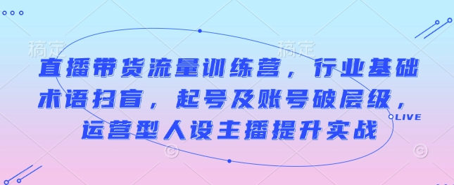 直播带货流量训练营，行业基础术语扫盲，起号及账号破层级，运营型人设主播提升实战-天韵资源网