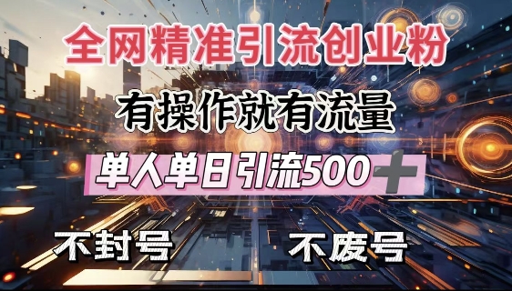 全网独家引流创业粉，有操作就有流量，单人单日引流500+，不封号、不费号-天韵资源网
