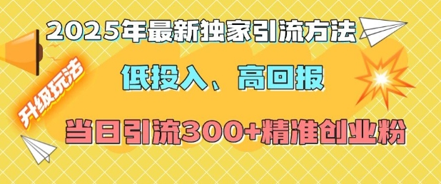 2025年最新独家引流方法，低投入高回报？当日引流300+精准创业粉-天韵资源网