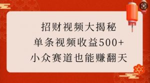 招财视频大揭秘：单条视频收益500+，小众赛道也能挣翻天!-天韵资源网