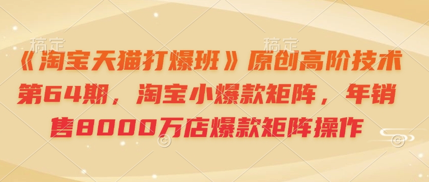 《淘宝天猫打爆班》原创高阶技术第64期，淘宝小爆款矩阵，年销售8000万店爆款矩阵操作-天韵资源网