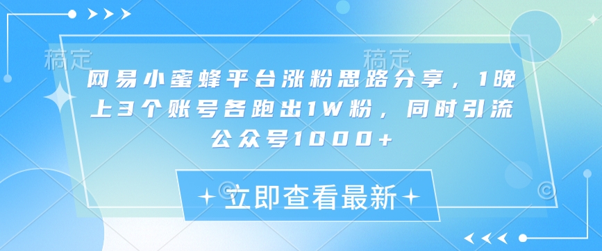 网易小蜜蜂平台涨粉思路分享，1晚上3个账号各跑出1W粉，同时引流公众号1000+-天韵资源网