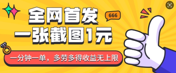 全网首发，一张截图1块钱，一分钟一单，多劳多得，收益无上限-天韵资源网