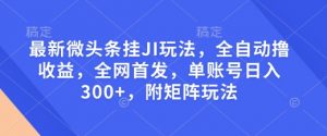 最新微头条挂JI玩法，全自动撸收益，全网首发，单账号日入300+，附矩阵玩法【揭秘】-天韵资源网