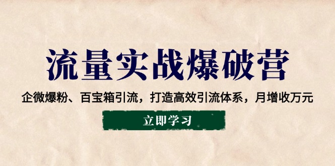 流量实战爆破营：企微爆粉、百宝箱引流，打造高效引流体系，月增收万元-天韵资源网