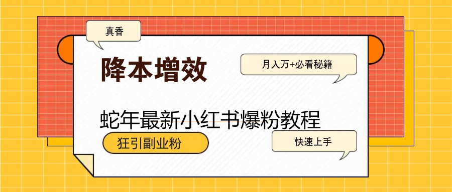 蛇年最新小红书爆粉教程，狂引副业粉，月入万+必看-天韵资源网
