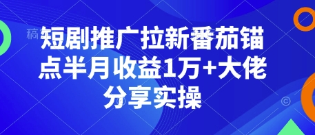 短剧推广拉新番茄锚点半月收益1万+大佬分享实操-天韵资源网