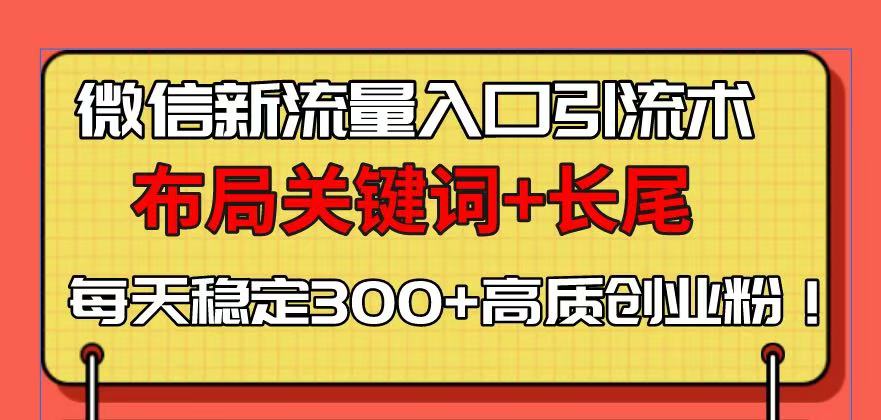 微信新流量入口引流术，布局关键词+长尾，每天稳定300+高质创业粉！-天韵资源网