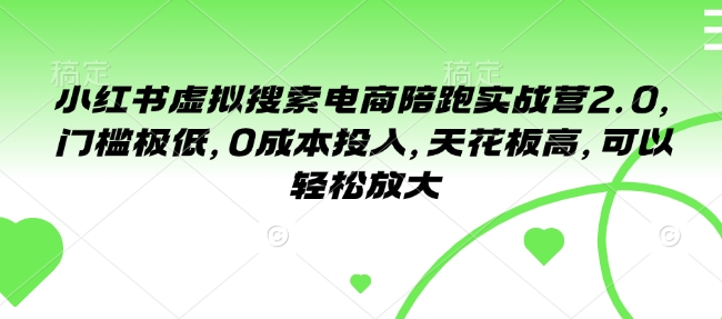 小红书虚拟搜索电商陪跑实战营2.0，门槛极低，0成本投入，天花板高，可以轻松放大-天韵资源网