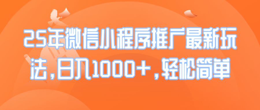 25年微信小程序推广最新玩法，日入1000+，轻松简单-天韵资源网