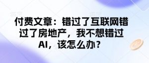 付费文章:错过了互联网错过了房地产,我不想错过AI,该怎么办?-天韵资源网