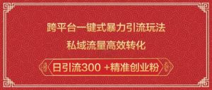 跨平台一键式暴力引流玩法，私域流量高效转化日引流300 +精准创业粉-天韵资源网