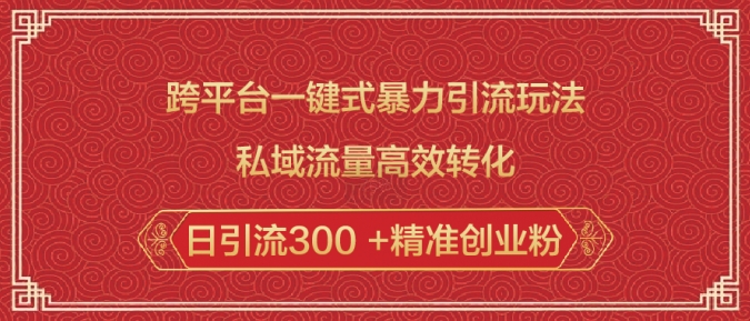 跨平台一键式暴力引流玩法，私域流量高效转化日引流300 +精准创业粉-天韵资源网