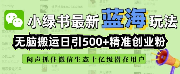 小绿书无脑搬运引流，全自动日引500精准创业粉，微信生态内又一个闷声发财的机会-天韵资源网