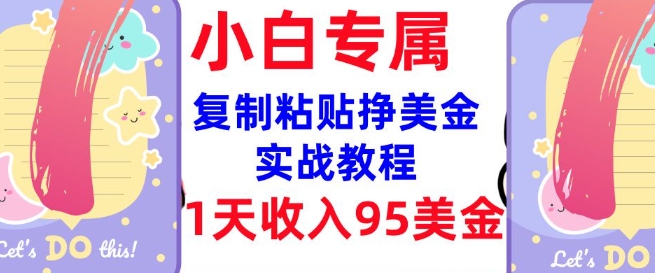 复制粘贴挣美金，0门槛，1天收入95美刀，3分钟学会，内部教程(首次公开)-天韵资源网