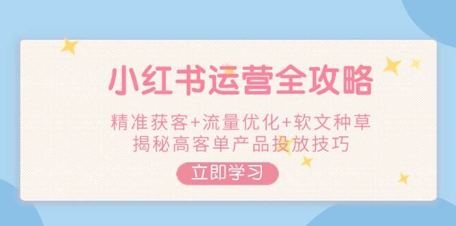 小红书运营全攻略，精准获客+流量优化+软文种草，揭秘高客单产品投放技巧-天韵资源网