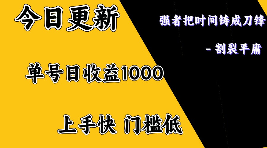 上手一天1000打底，正规项目，懒人勿扰-天韵资源网