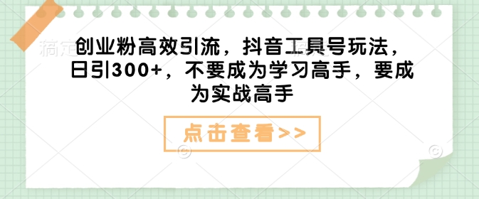 创业粉高效引流，抖音工具号玩法，日引300+，不要成为学习高手，要成为实战高手-天韵资源网