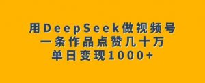 用DeepSeek做视频号，一条作品点赞几十万，单日变现1k-天韵资源网