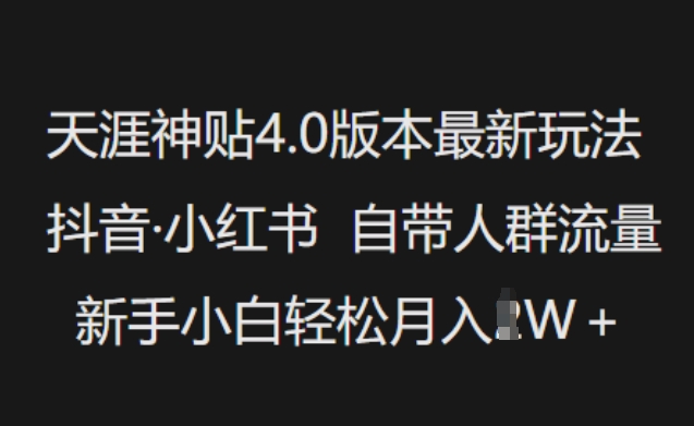 天涯神贴4.0版本最新玩法，抖音·小红书自带人群流量，新手小白轻松月入过W-天韵资源网