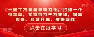 一品千万操盘手研习社,打爆一个引流品,实现百万千万业绩,爆品裂变,私域升单,发售实战-天韵资源网