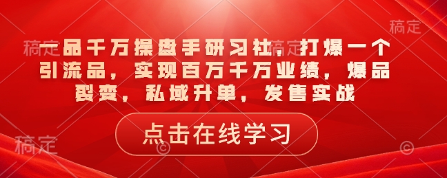 一品千万操盘手研习社，打爆一个引流品，实现百万千万业绩，爆品裂变，私域升单，发售实战-天韵资源网