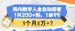 用AI数字人全自动获客，1天200+粉，1单99，1个月1个W+?-天韵资源网