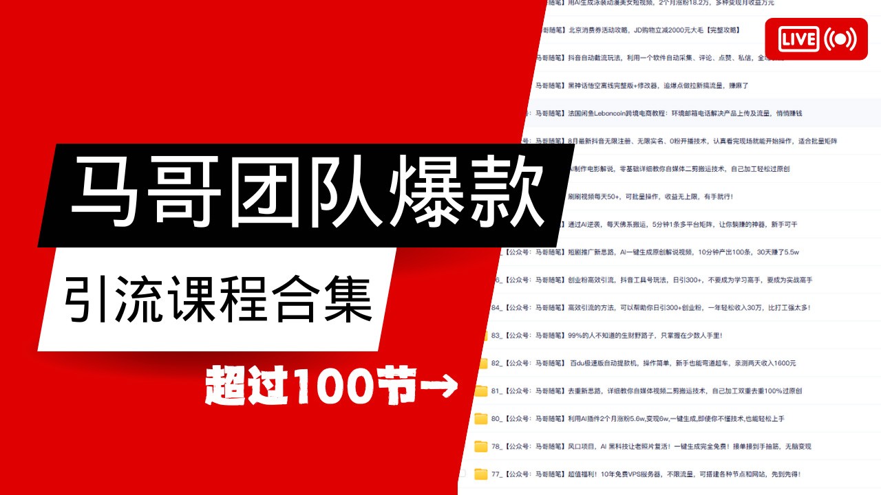 马哥团队【122节】最全项目爆款引流课程合集【持续更新】-天韵资源网