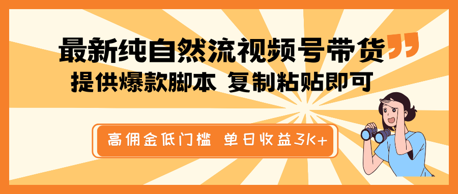 最新纯自然流视频号带货，提供爆款脚本简单 复制粘贴即可，高佣金低门槛，单日收益3K+-天韵资源网