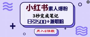 小红书素人爆粉,3秒完成笔记,日引500+兼职粉,月入5位数-天韵资源网