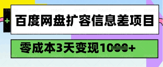 百度网盘扩容信息差项目，零成本，3天变现1k，详细实操流程-天韵资源网