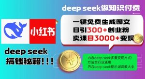 Deepseek一键免费生成小红书图文日引300+创业粉，日变现多张教程，方法全行业通用！-天韵资源网