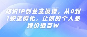 知识IP创业实操课，从0到1快速孵化，让你的个人品牌价值百W-天韵资源网