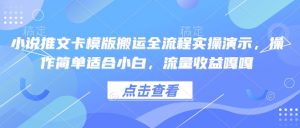 小说推文卡模版搬运全流程实操演示，操作简单适合小白，流量收益嘎嘎-天韵资源网