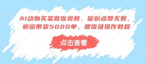 AI动物买菜做饭视频,吸粉点赞无数,橱窗带货5000单,喂饭级操作教程-天韵资源网