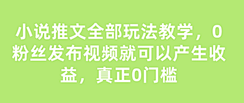 小说推文全部玩法教学，0粉丝发布视频就可以产生收益，真正0门槛-天韵资源网