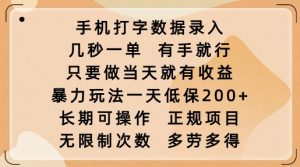 手机打字数据录入,几秒一单,有手就行,只要做当天就有收益,暴力玩法一天低保2张-天韵资源网
