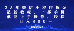 微信小程序25年掘金玩法，一部手机就能操作，稳定日入800+,适合所有人...-天韵资源网