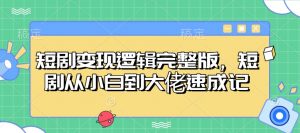 短剧变现逻辑完整版，短剧从小白到大佬速成记-天韵资源网